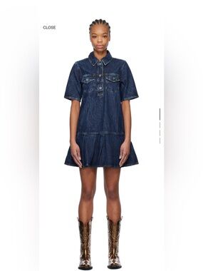 Ganni Dark Indigo Denim Polo Dress